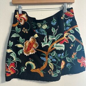 Zara Black Mini Skirt with Colorful Floral Embroidery